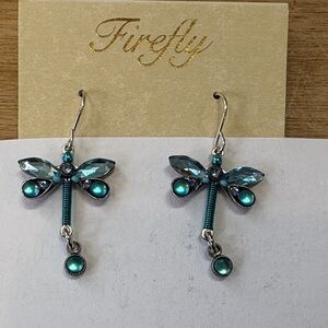 Firefly Dragonfly Crystal Earrings with Teal Accents